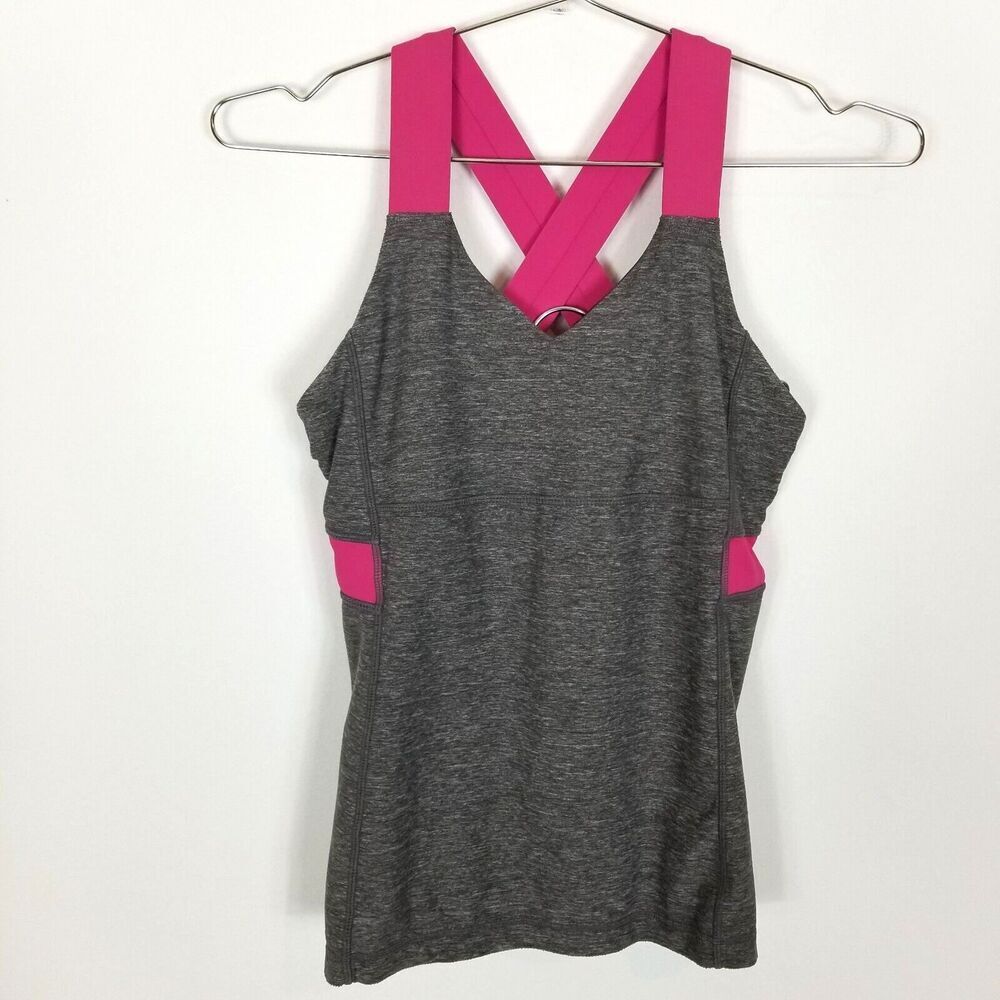 Lululemon Women Push Your Limits Tank Top Sz 6 Gray Pink Athletic Lined Bra